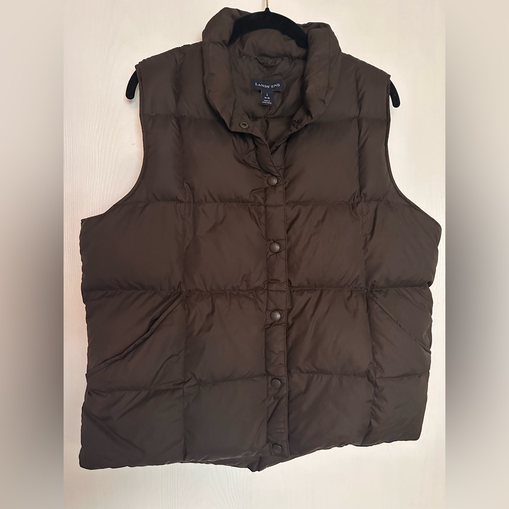 LANDS END chocolate brown down vest